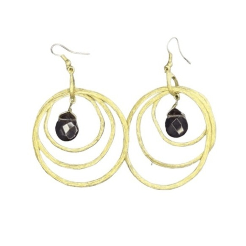 Y2K Vintage Dangled Hoop Earrings Brushed Gold Tone‎ Metal Purple Gemstone